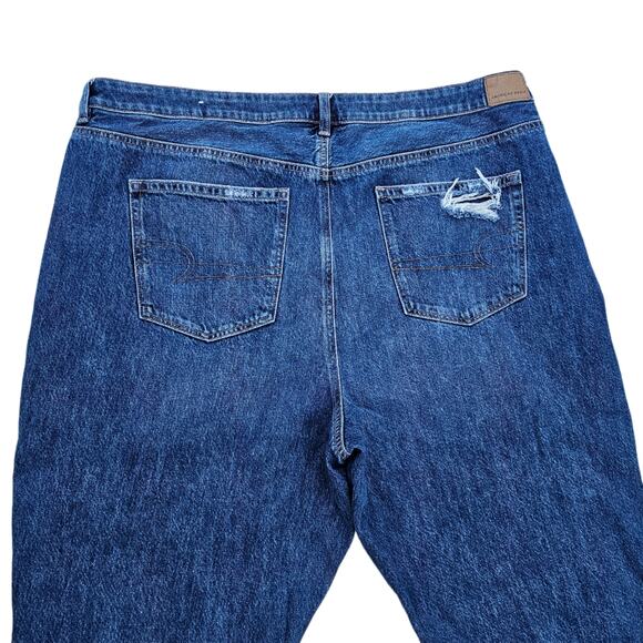 Distressed Mom Jeans AEO Plus Size 22 Dark Cotton Denim Ripped American Eagle - Picture 10 of 11